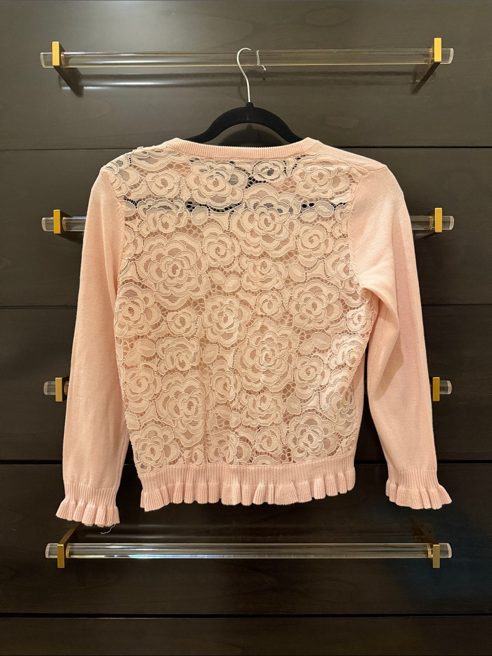 Karl Lagerfeld Light Pink Pearl-Button Ruffle Cardigan - Picture 2 of 2